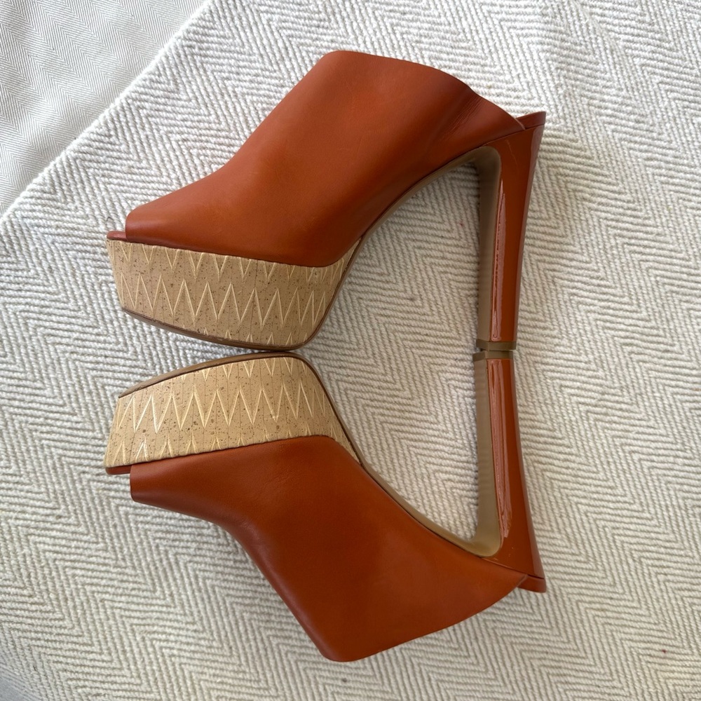 Pollini Terracotta Leather Platform Mule Heels